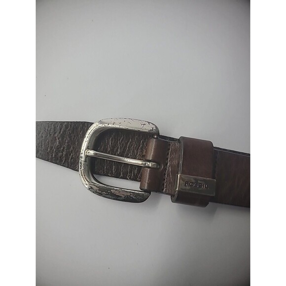 Vintage Fossil Belt Genuine Leather Mens Brown Adjustable Silver Tone Hardware - Picture 5 of 16